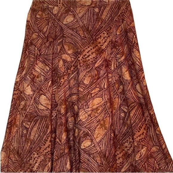 Peruvian Connection Brown Earthy Leaf Print A Line  Midi Skirt | Size 6 - Picture 4 of 7
